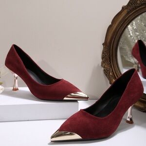 Elegant Burgundy and Gold Women's Heels